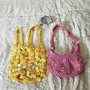 3 Piece: Yellow Purse, Pink Purse,  and Silver Chain Purse. Prefect for Girls
